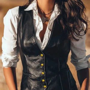 gilet noir similicuir femme