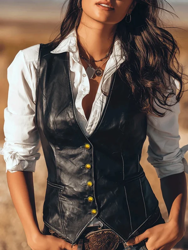 gilet noir similicuir femme