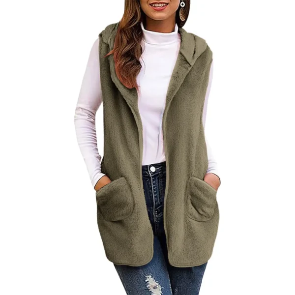 long gilet sans manche polaire femme vert