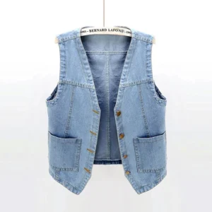 gilet sans manche american vintage en jeans bleu