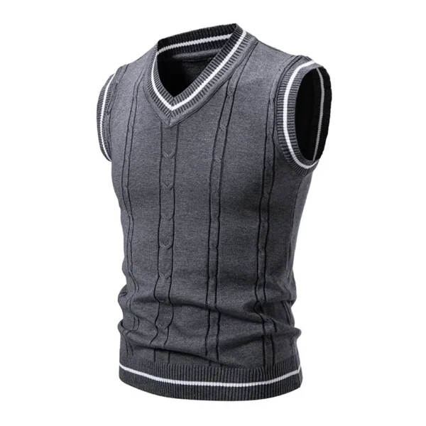 gilet tricot col V homme gris