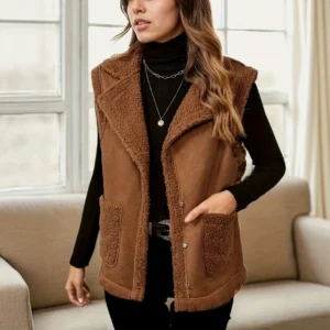 long gilet sans manche élégant marron
