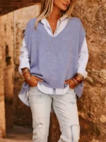 gilet sans manche tricot violet